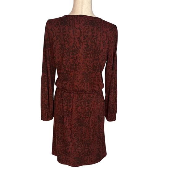 Garnet Hill Ines Women's Size Small Animal Print Dress Blouson Pockets LS Maroon - Picture 5 of 7